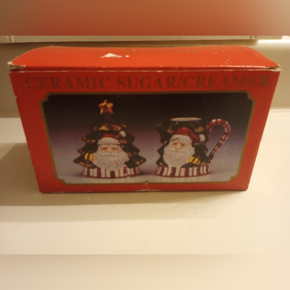 Ceramic Vintage Santa Sugar Bowl and Creamer NIB
